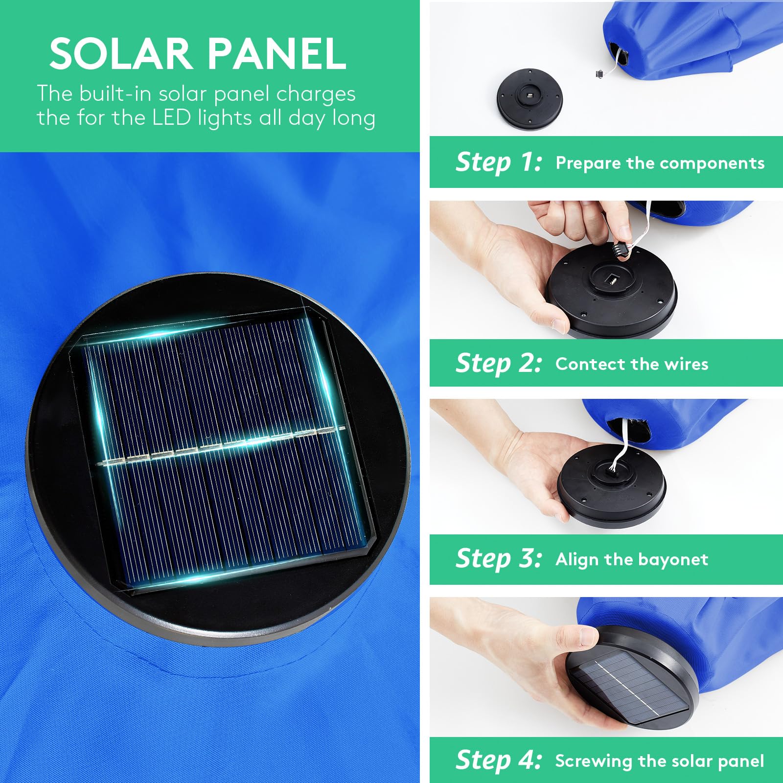 JEAREY panel solar superior que recarga las luces LED sin cables