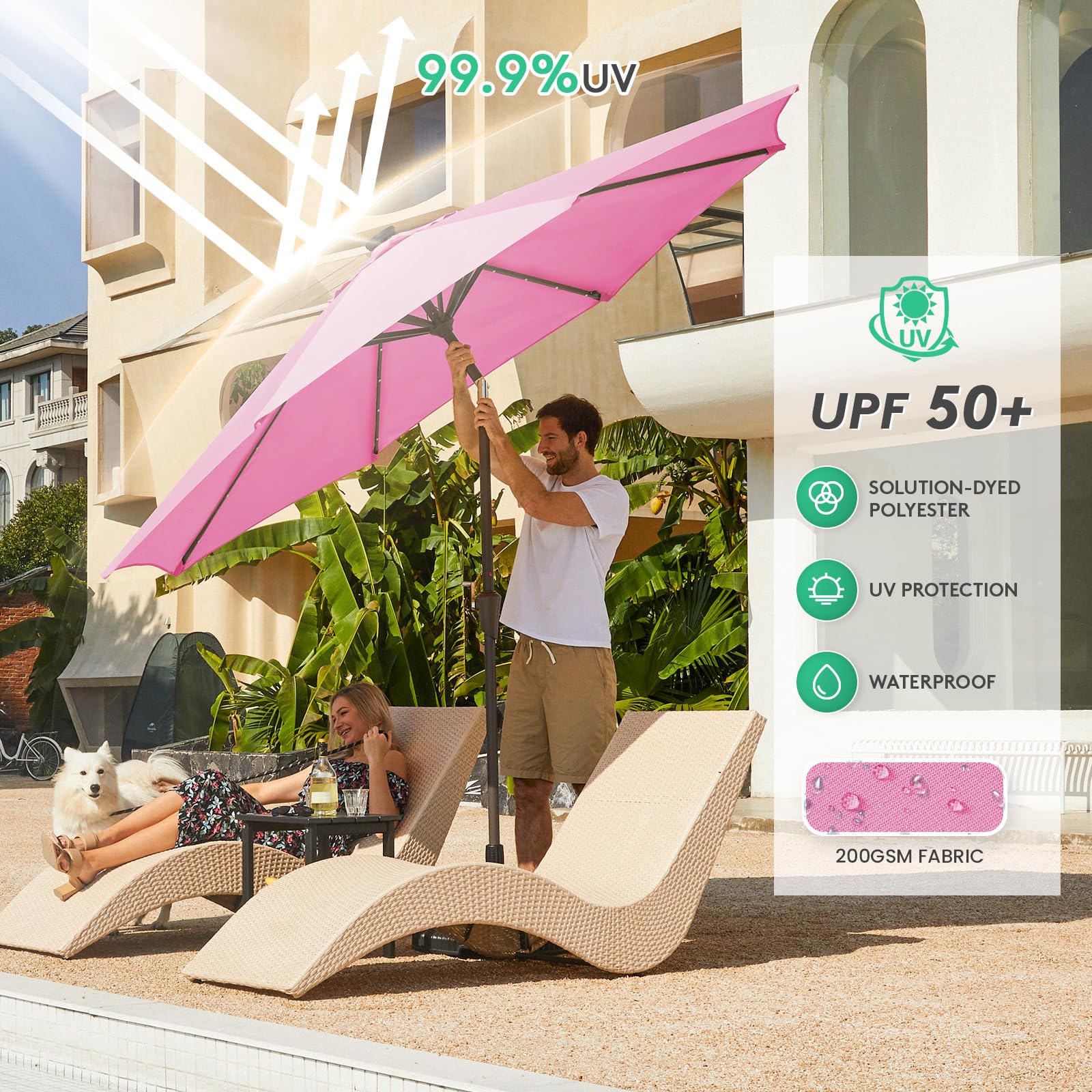 JEAREY parasol iluminado en terraza ideal para cenas nocturnas