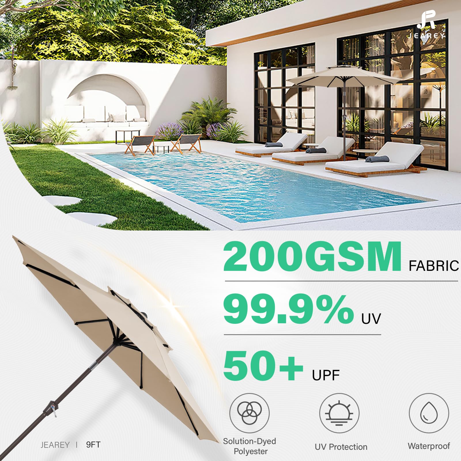 JEAREY tejido impermeable con recubrimiento UV protege del sol