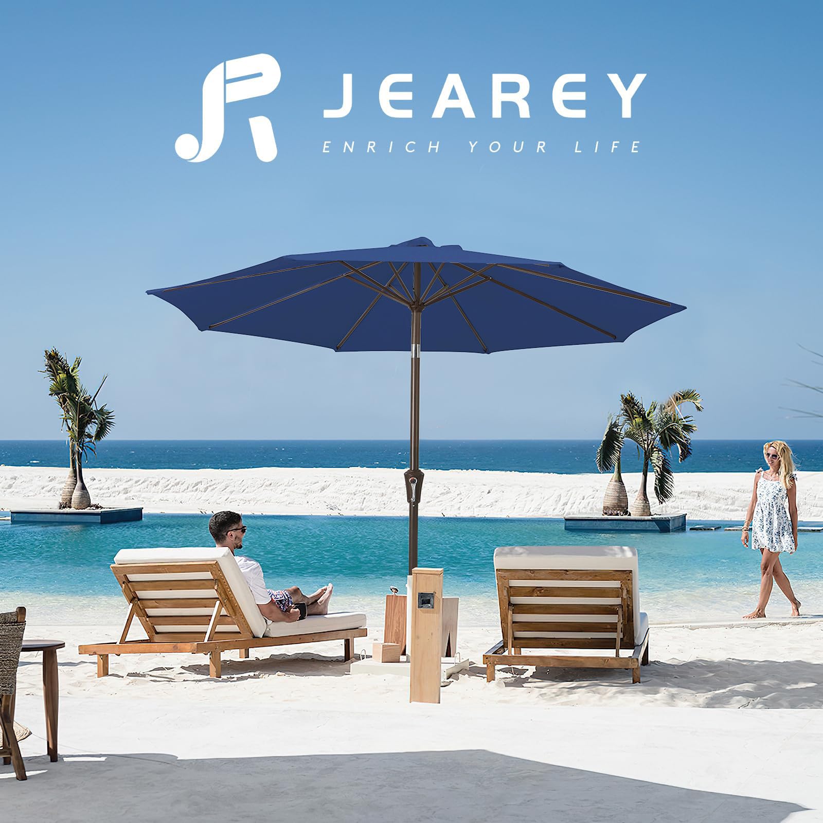 JEAREY sombrilla instalada en terraza sombreando mesa y sillas