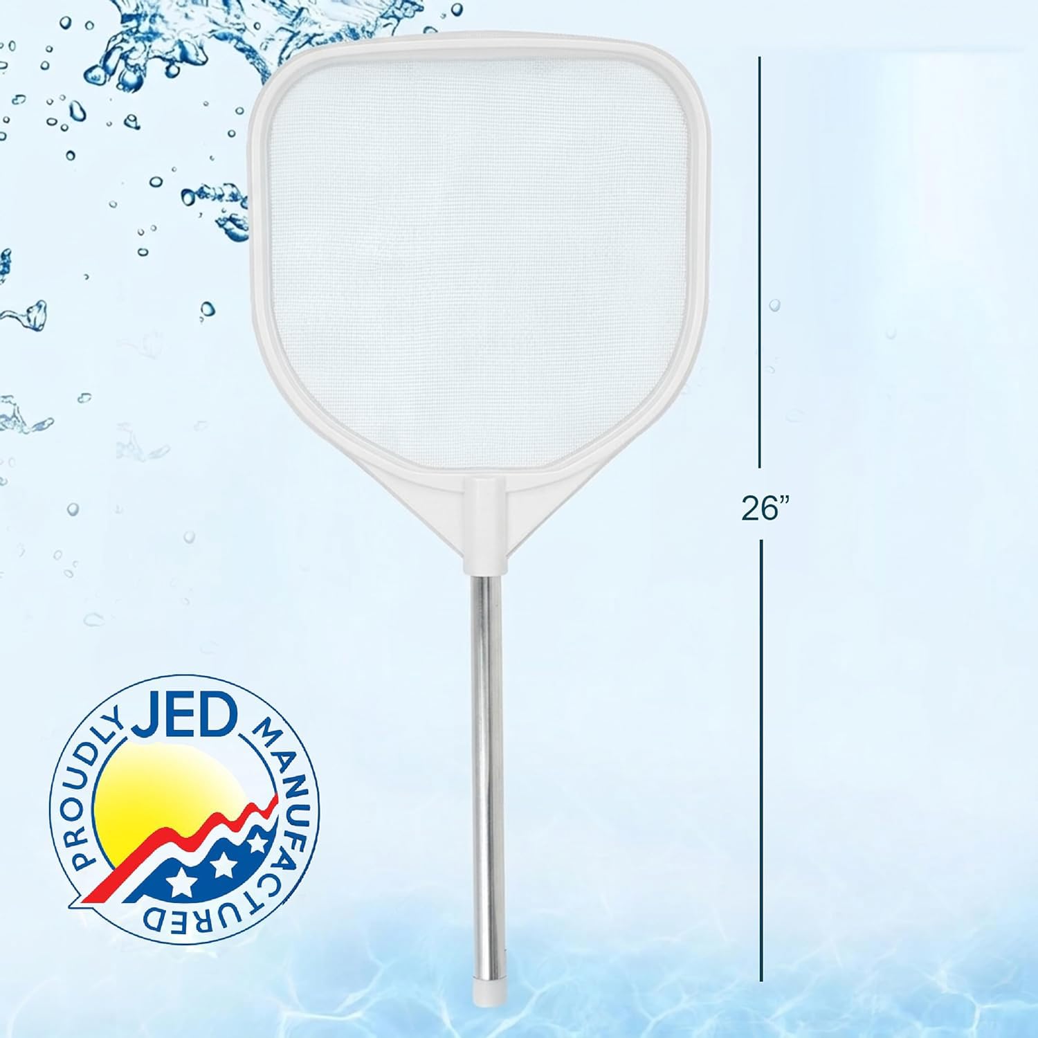 JED Pool Tools etiqueta Made in USA resaltando calidad y confianza