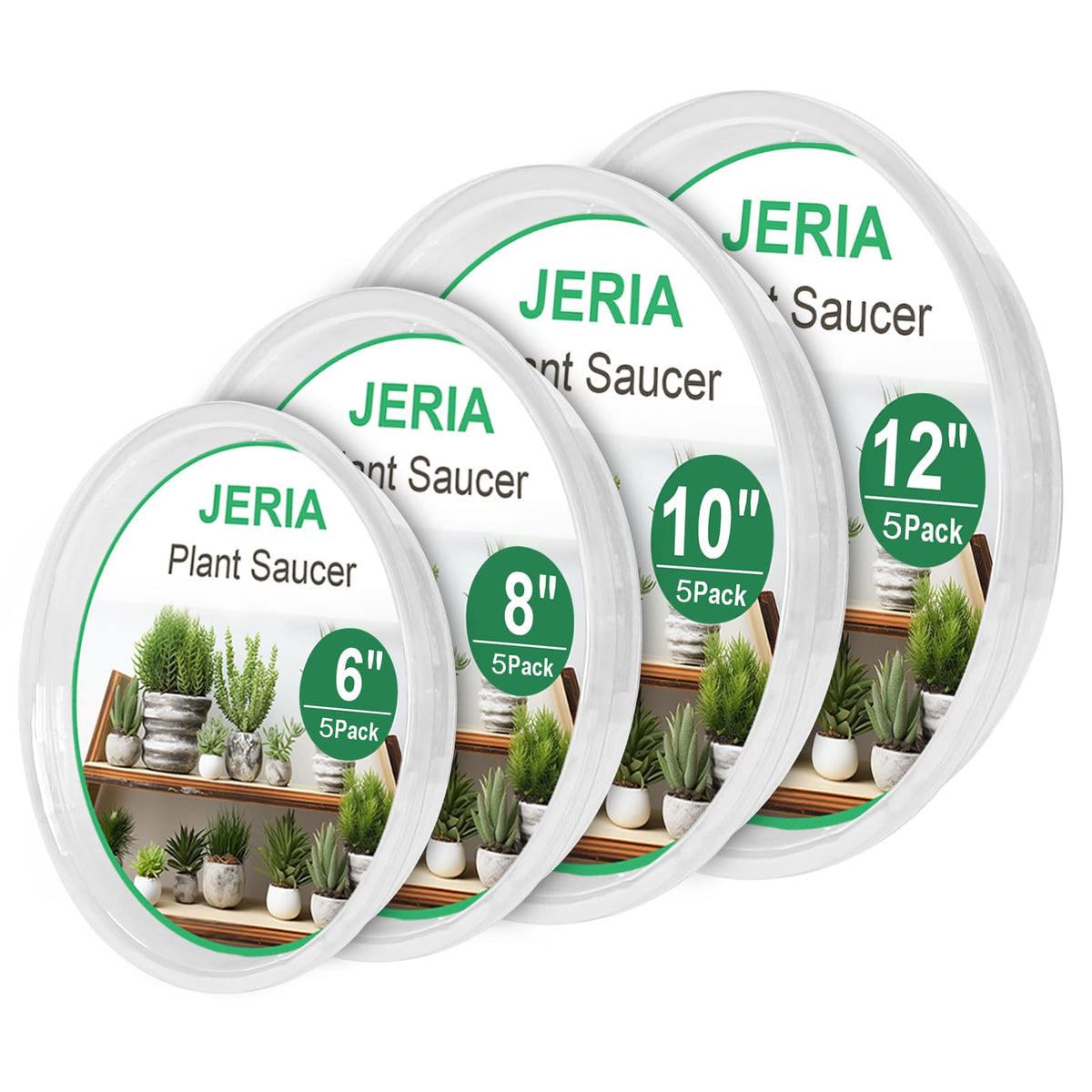 JERIA plato frontal del pack mostrando los cuatro tamaños y beneficio protección