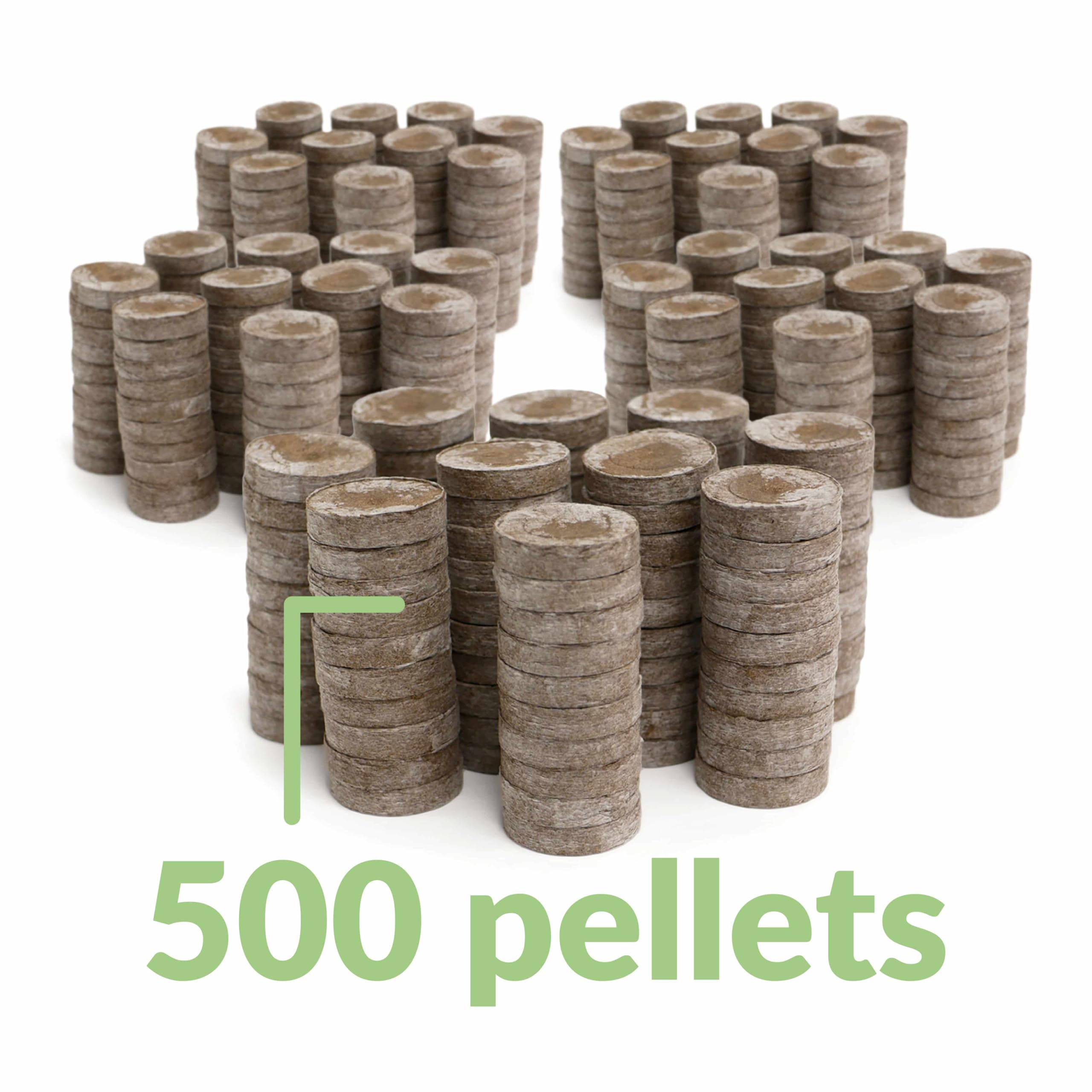 Jiffy vista de 500 pellets antes de hidratar, ahorro por volumen