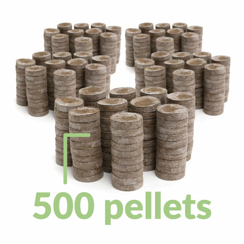 Jiffy vista de 500 pellets antes de hidratar, ahorro por volumen