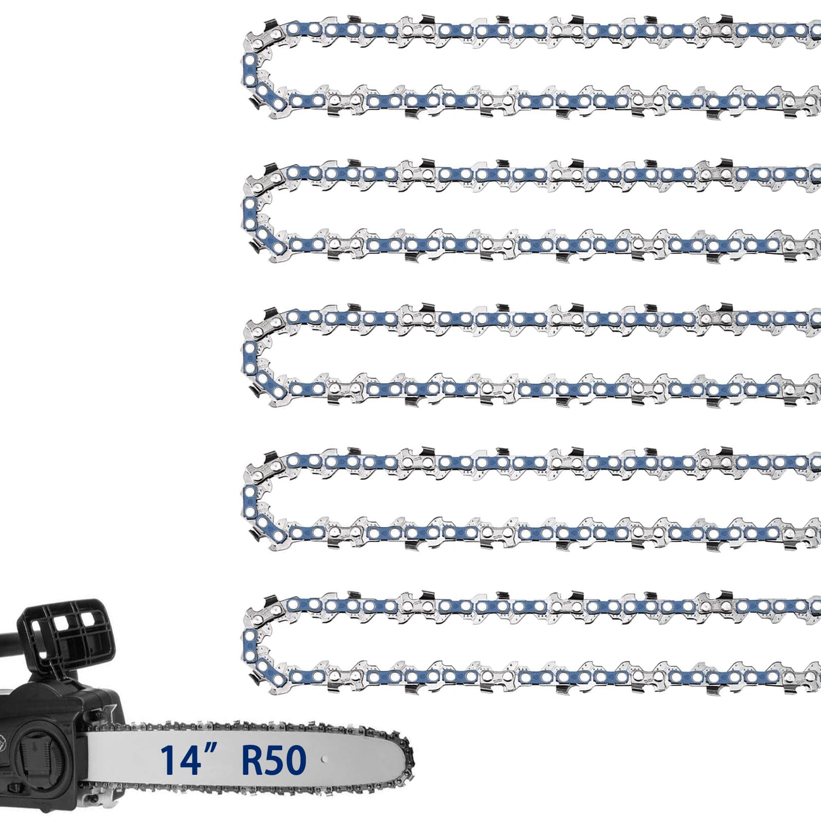 JINFFR cadena 14" pack frontal mostrando las cinco unidades, repuesto fiable