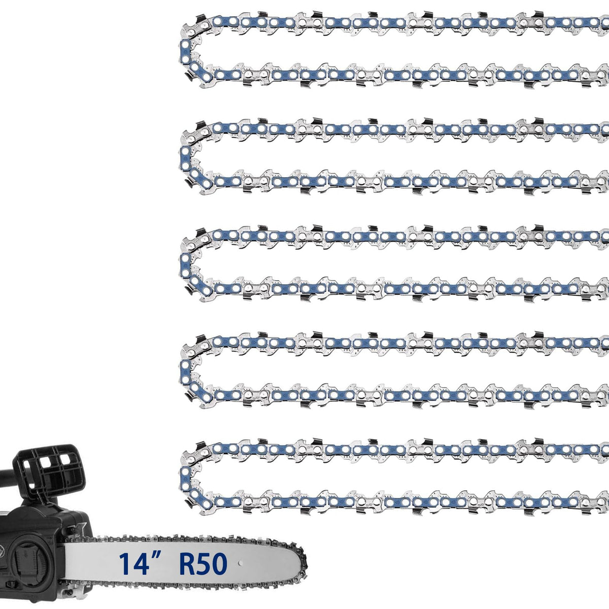 JINFFR cadena 14" pack frontal mostrando las cinco unidades, repuesto fiable