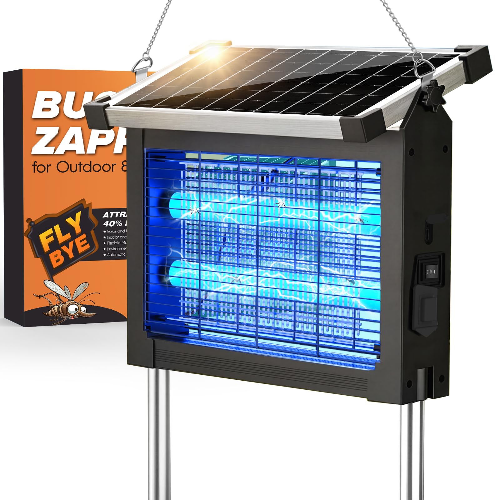 Jinyeda vista frontal con panel solar y rejilla eficaz