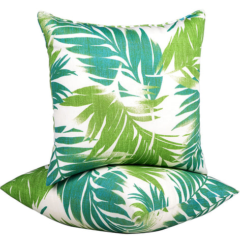 JMGBird cojín frontal hoja teal mostrando diseño tropical y resistencia estética