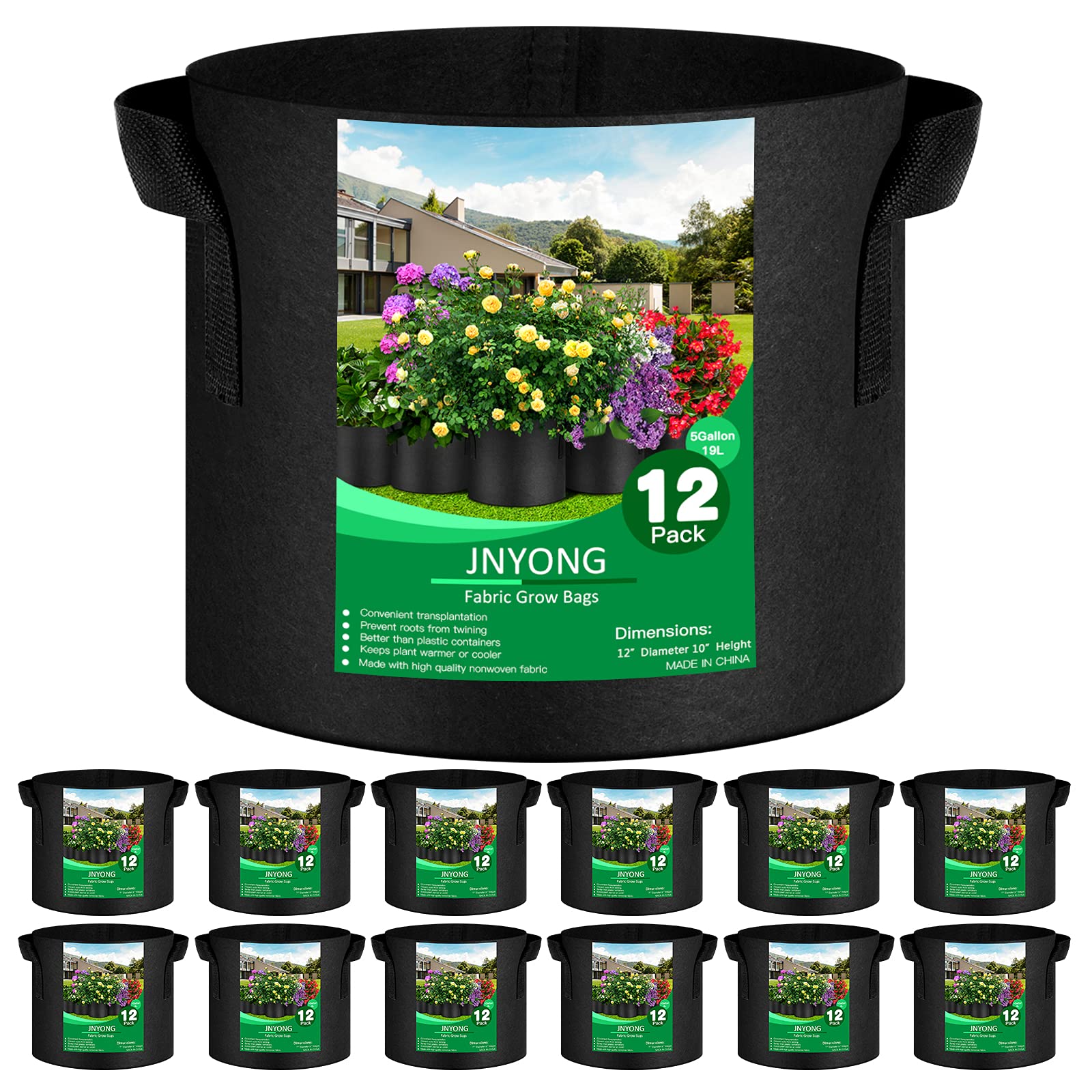 JNYONG paquete frontal mostrando las 12 bolsas con espacio ahorrado