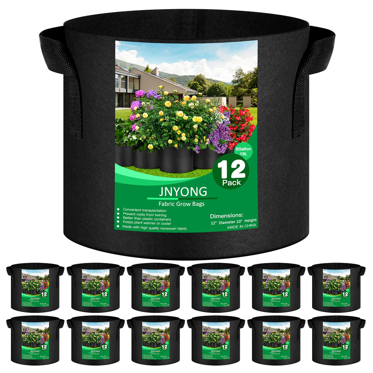 JNYONG paquete frontal mostrando las 12 bolsas con espacio ahorrado