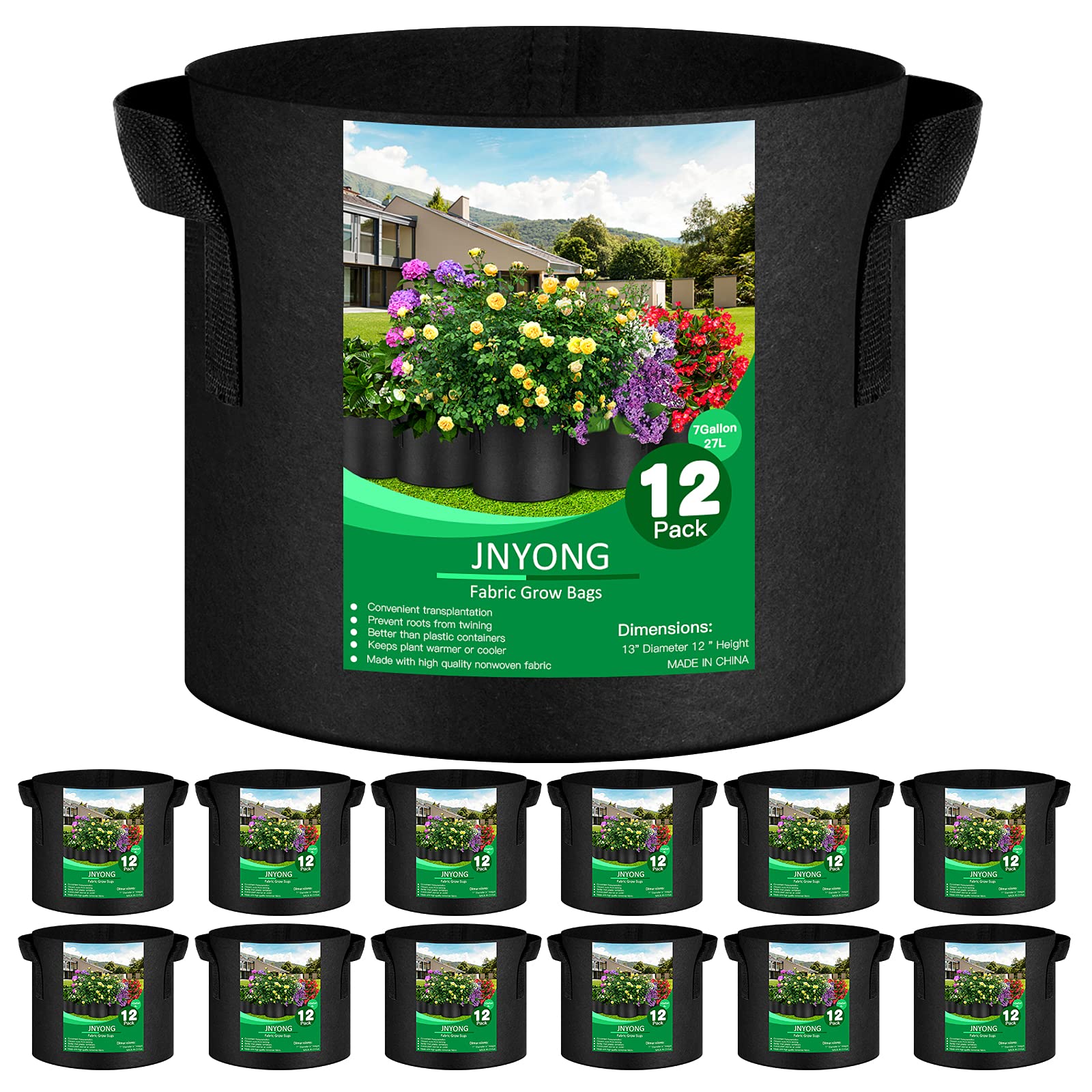 JNYONG vista frontal del paquete de 12 bolsas mostrando portabilidad y cantidad