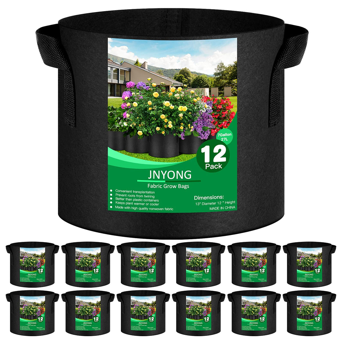 JNYONG vista frontal del paquete de 12 bolsas mostrando portabilidad y cantidad