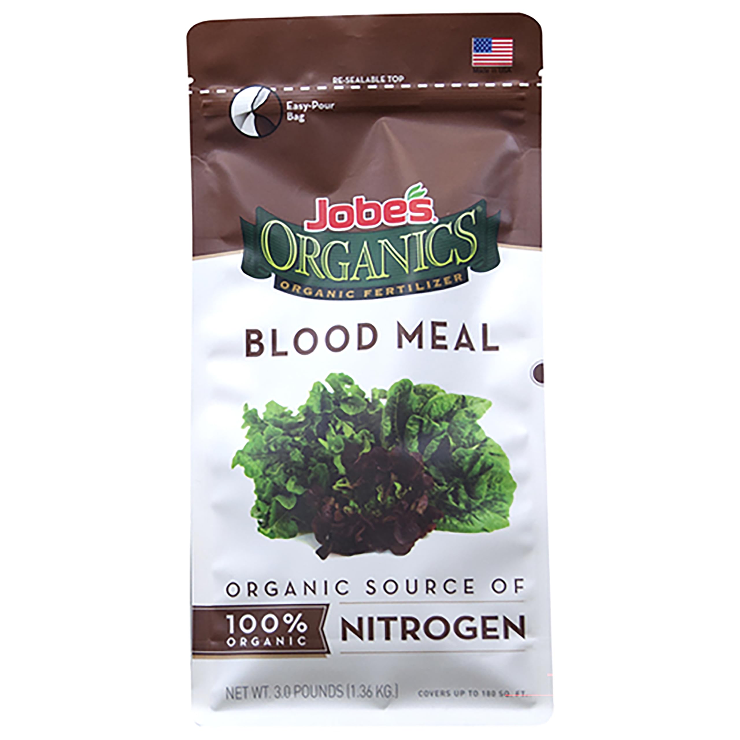 Jobe's Organics bolsa frontal mostrando 3 lb y etiqueta orgánica beneficioso