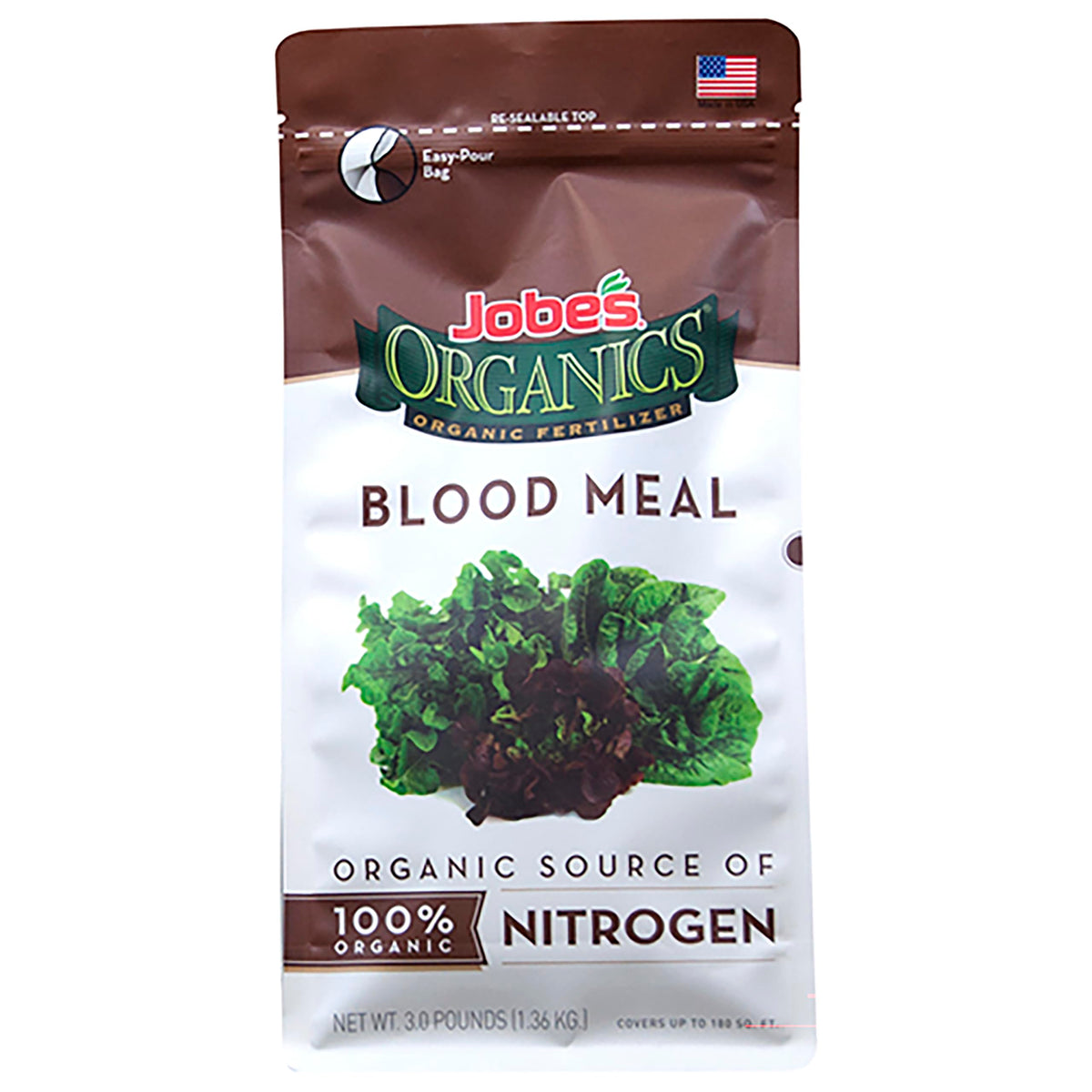 Jobe's Organics bolsa frontal mostrando 3 lb y etiqueta orgánica beneficioso