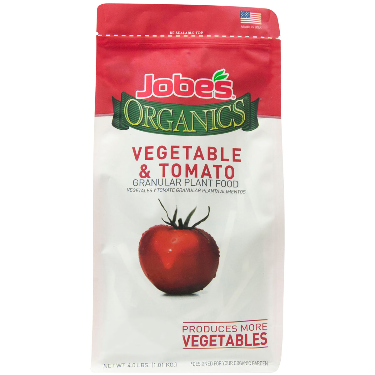 Jobe's Organics paquete frontal mostrando la bolsa y beneficio de uso práctico