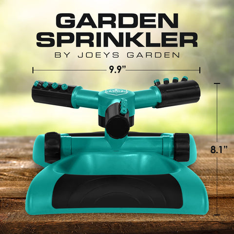 Joeys Garden detalle de los tres brazos ajustables para personalizar riego