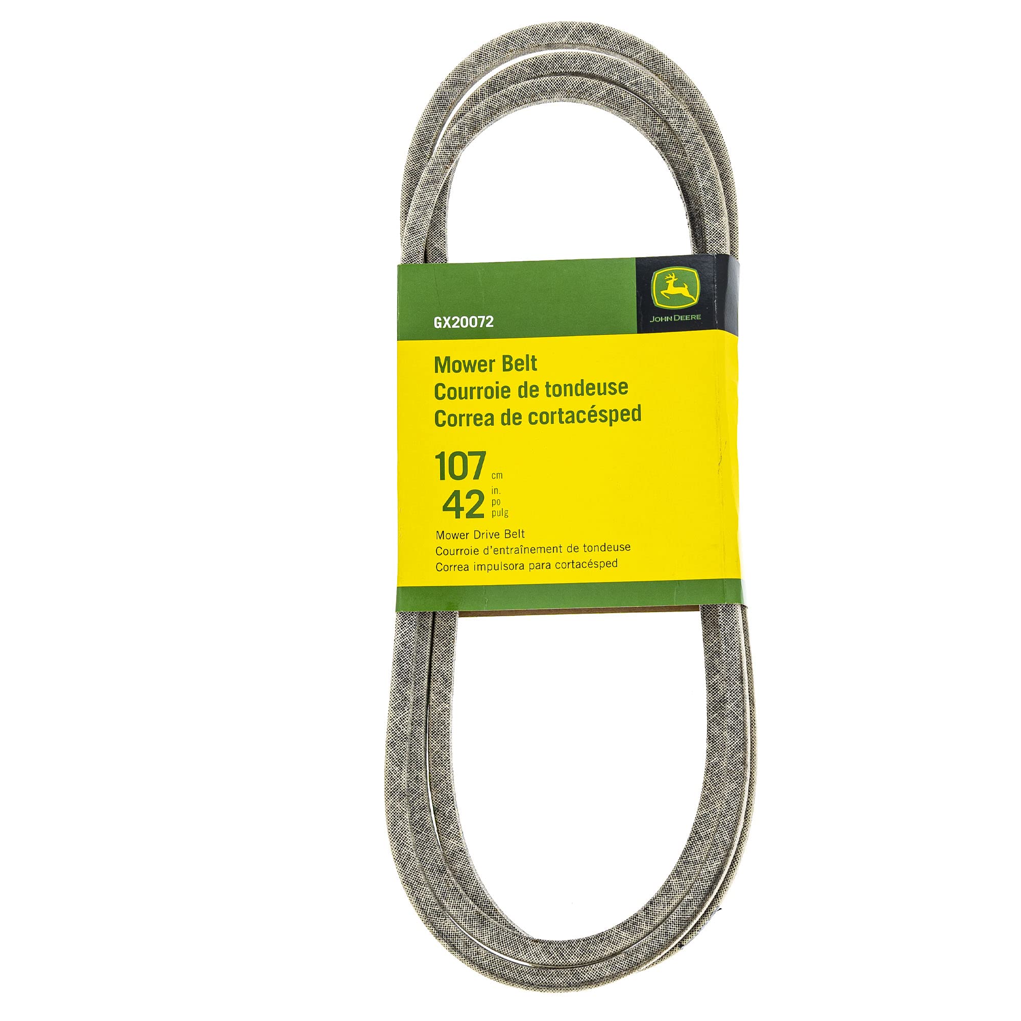 John Deere correa GX20072 vista frontal de paquete, asegura ajuste OEM