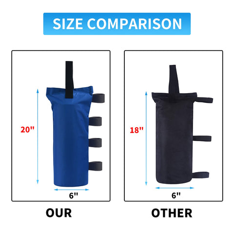 Joramoy bolsa llena sujeta a pata de toldo proporcionando anclaje estable