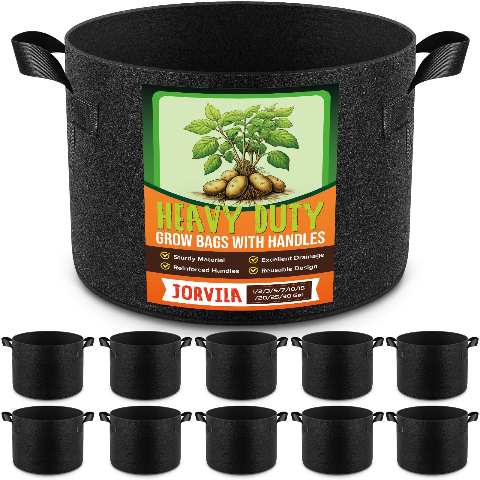 Jorvila paquete frontal de 10 bolsas, solución reutilizable para cultivo