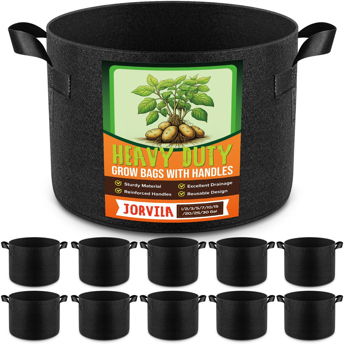 Jorvila paquete frontal de 10 bolsas, solución reutilizable para cultivo