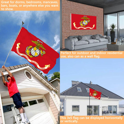 Joven bandera US Marine Corps detalle del bordado doble faz, alta definición visible