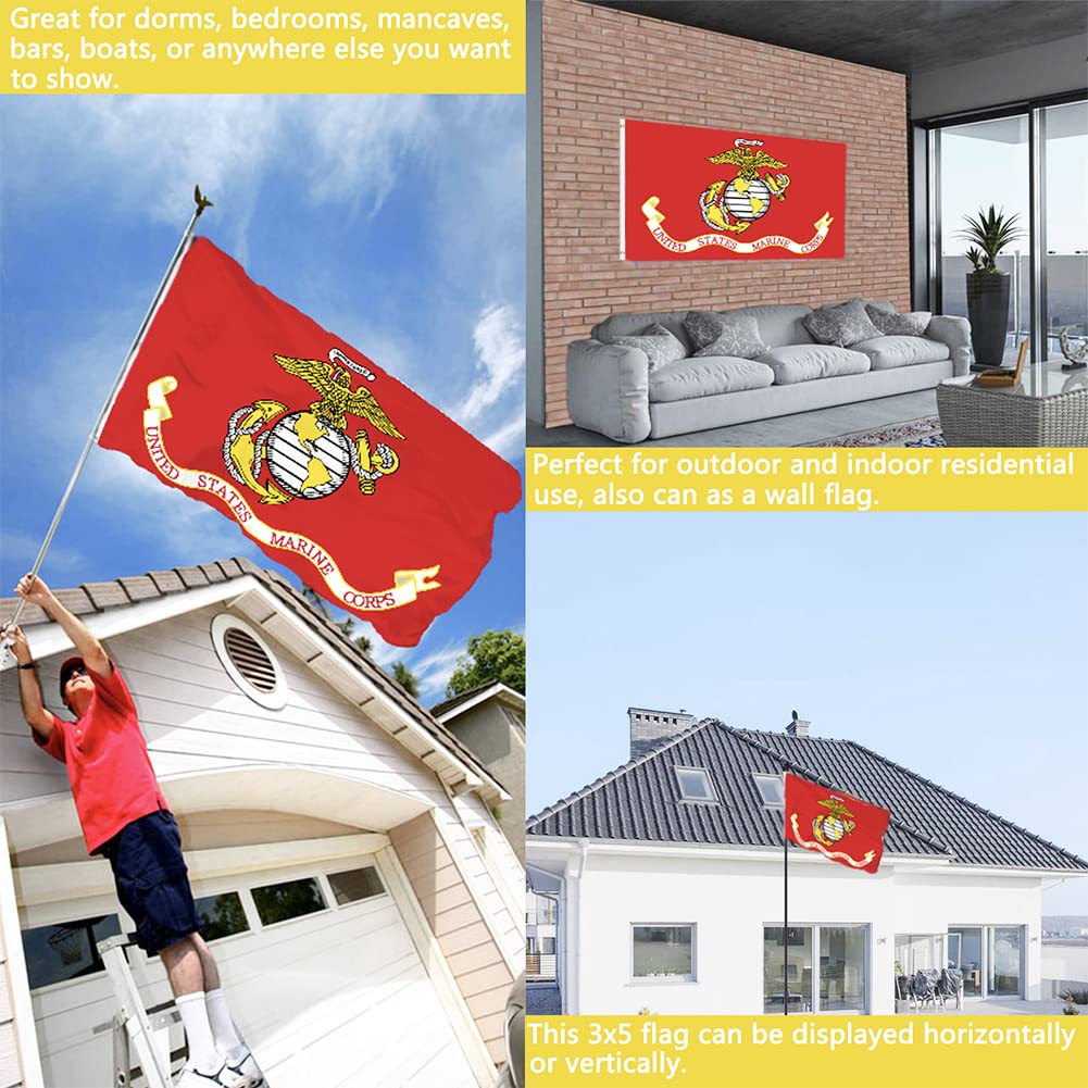 Joven bandera USMC mostrando impresión doble cara legible desde ambos lados