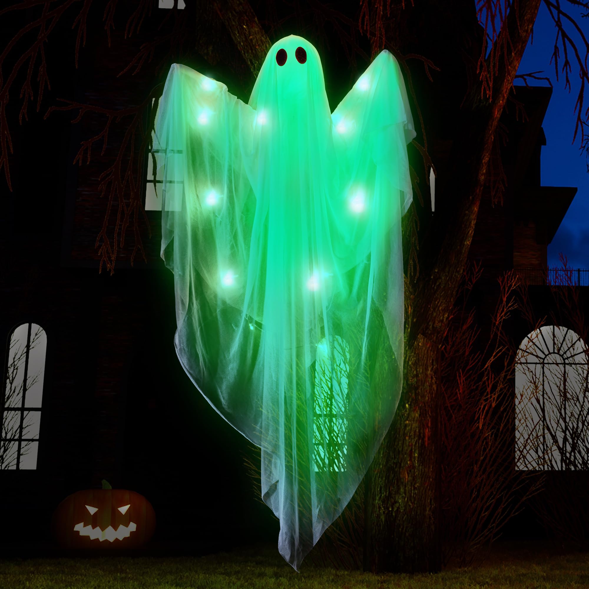 JOYIN fantasma colgando en porche nocturno atrae atención de visitantes