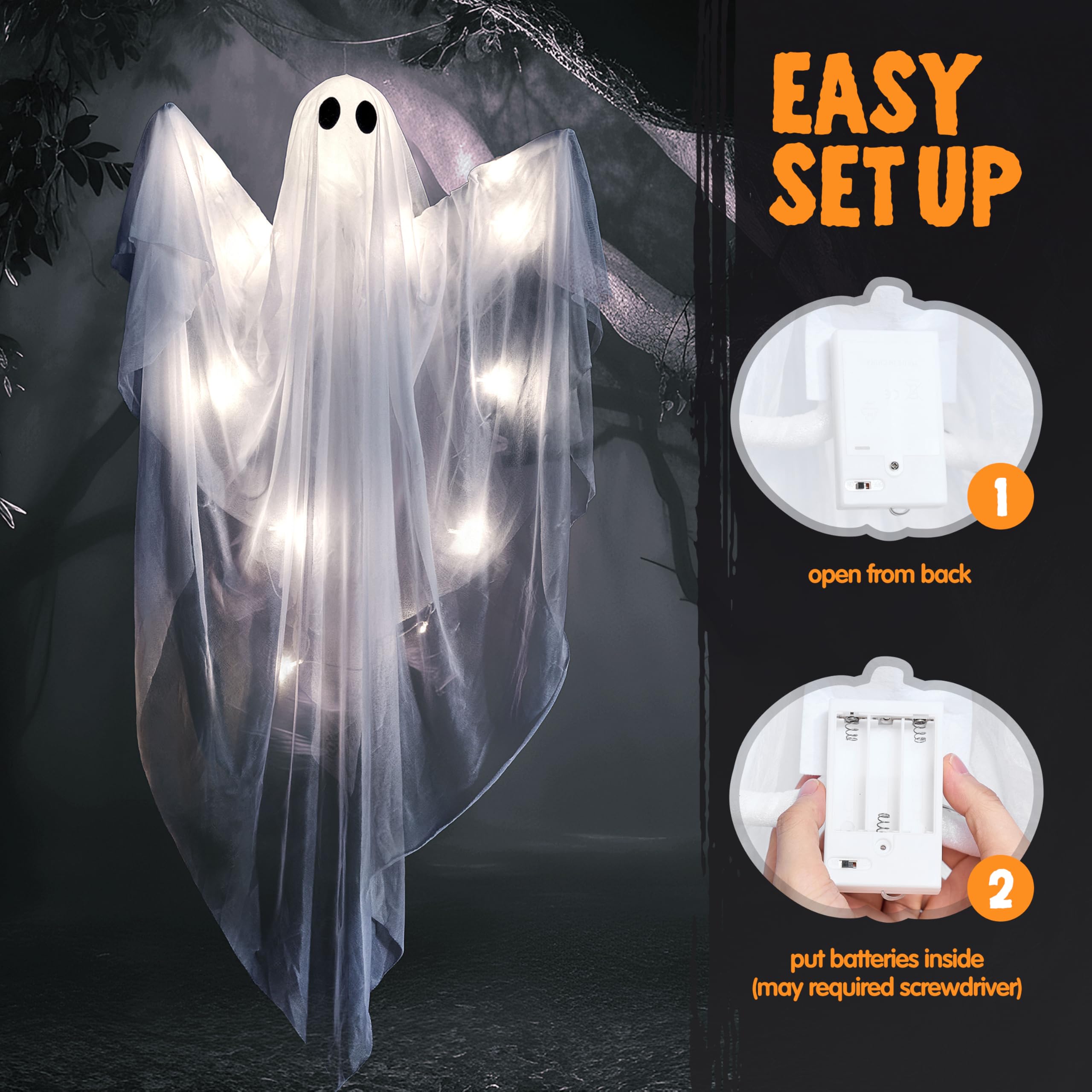 JOYIN fantasma iluminado de noche creando ambiente espeluznante exterior