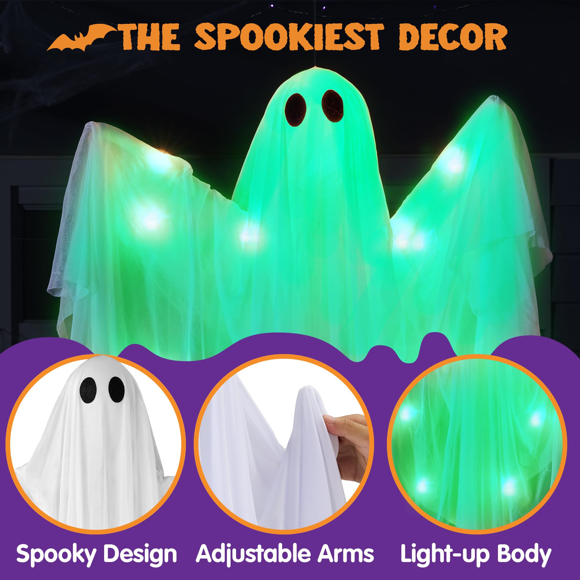 JOYIN detalle LED verde ilumina el fantasma creando ambiente espeluznante