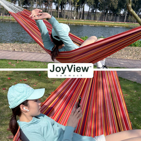 JoyView hamaca plegada dentro de su bolsa para transporte fácil y ligera
