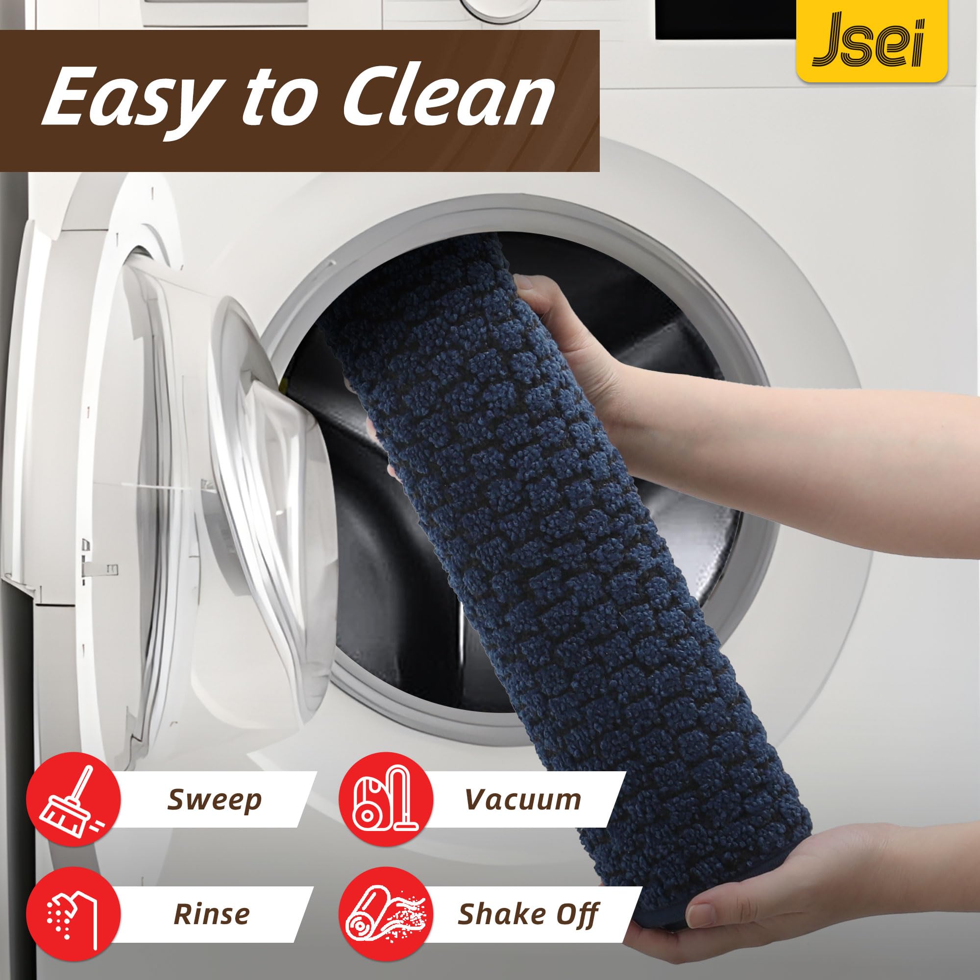 JSEI felpudo azul colocado en un pasillo moderno