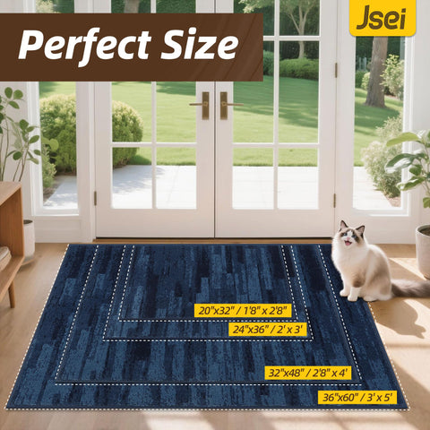 JSEI felpudo en un ambiente doméstico azul como elemento decorativo funcional