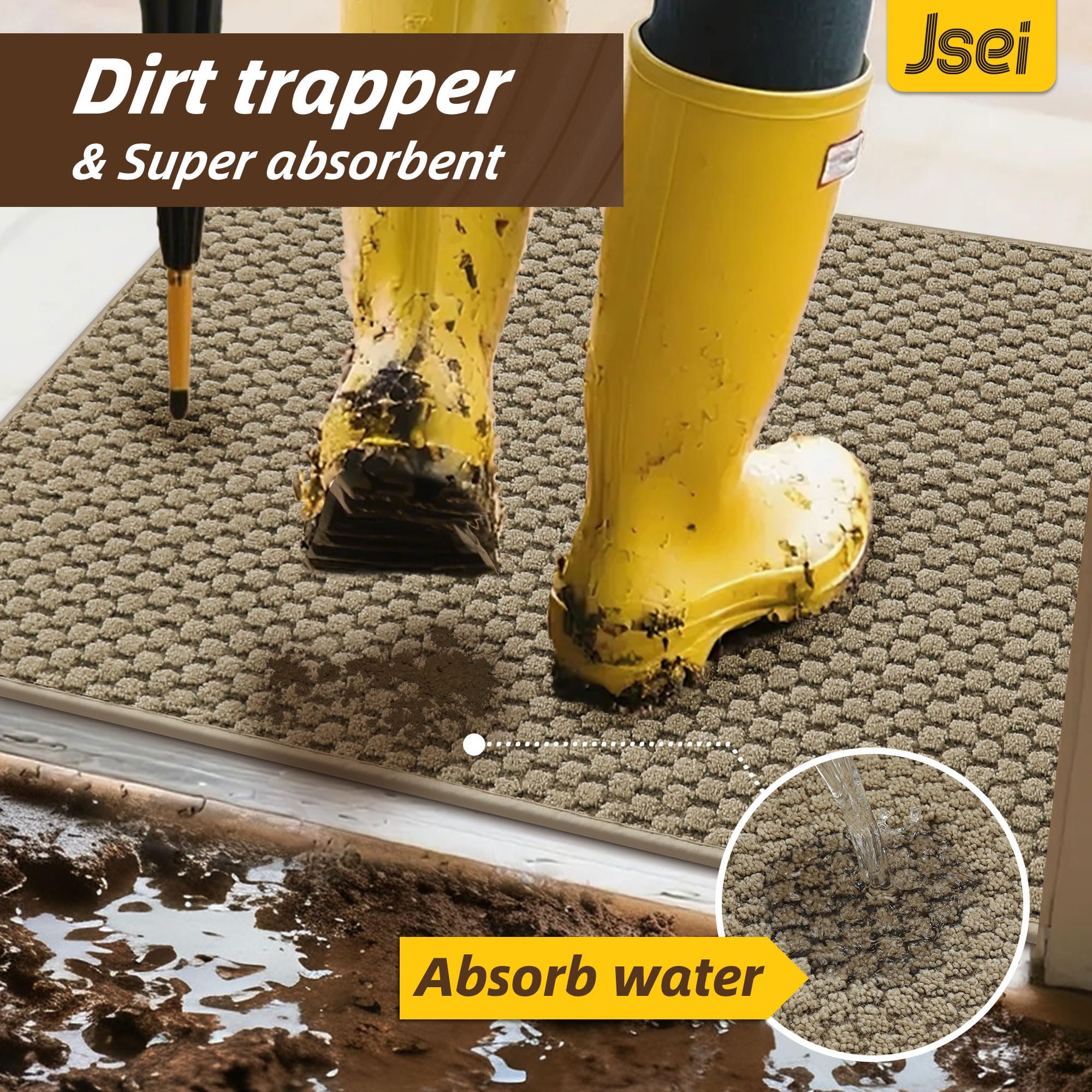 JSEI felpudo en uso con zapatos mojados absorbiendo humedad