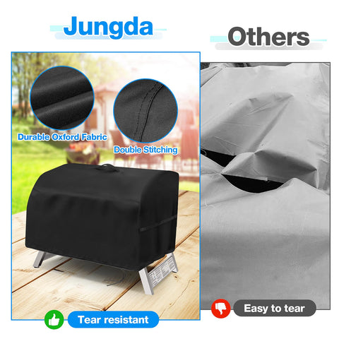 jungda funda instalada en parrilla en jardín protegiendo de lluvia y polvo