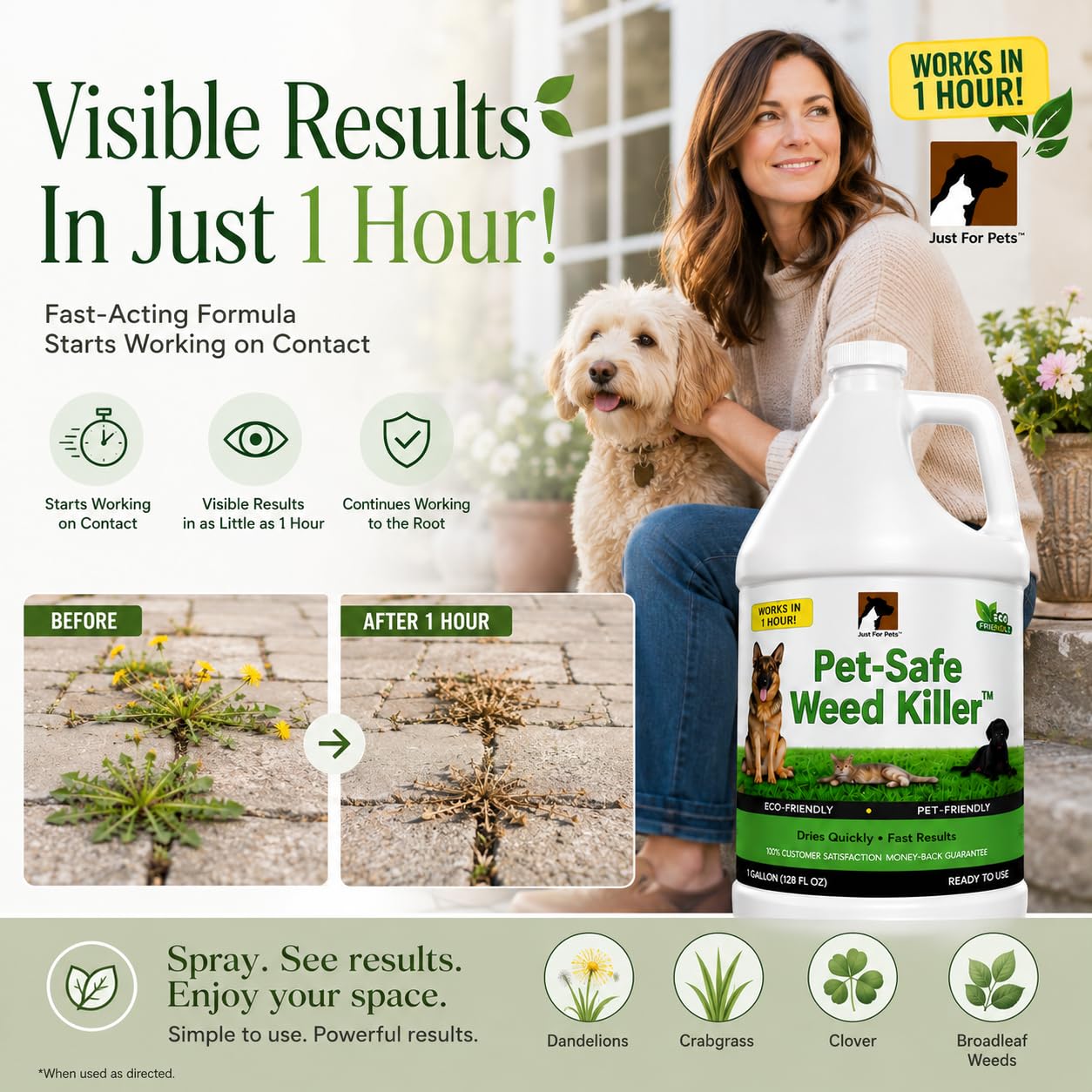 Just For Pets etiqueta con ingredientes naturales y seguridad familiar