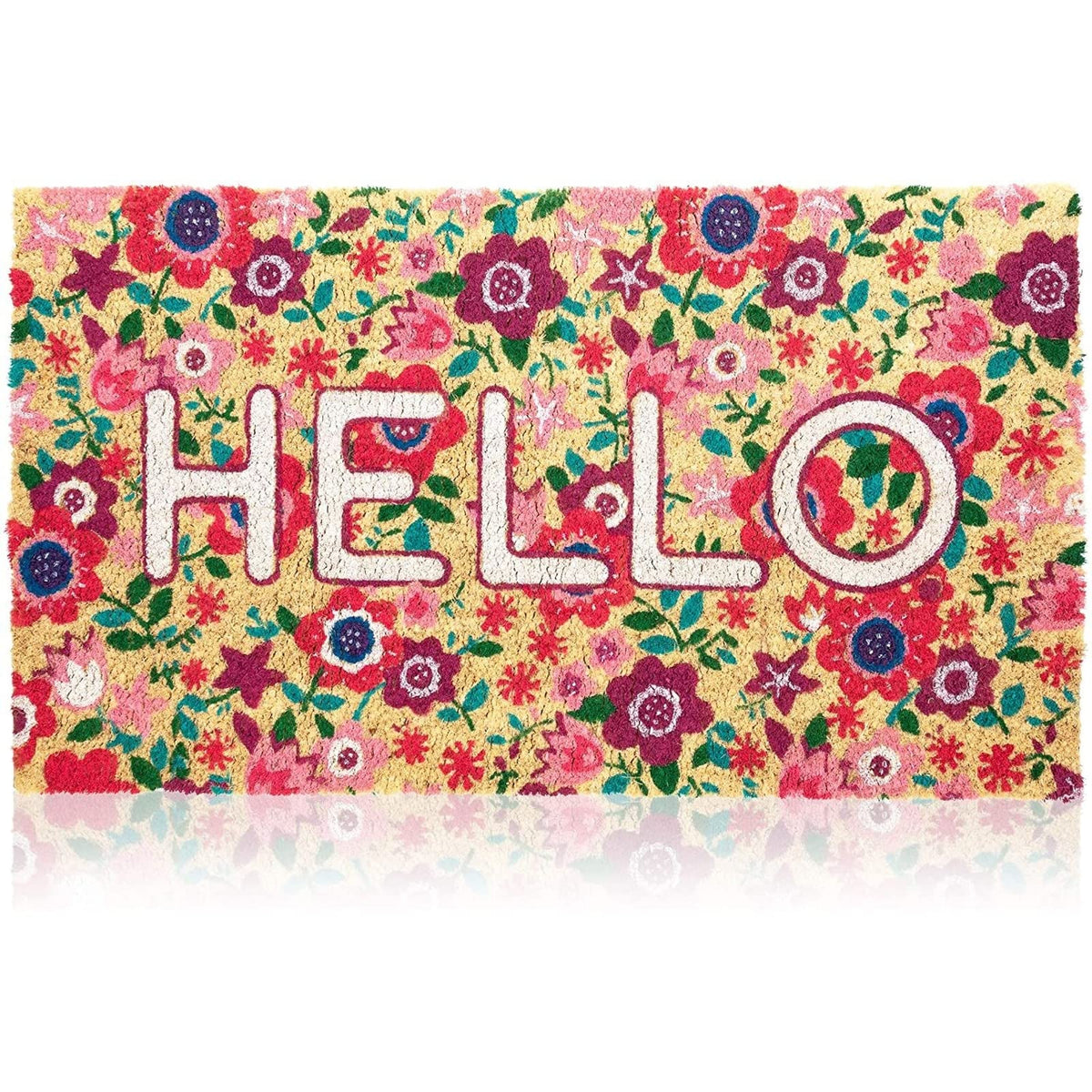 Juvale felpudo frontal con diseño floral y 'Hello' aportando bienvenida acogedora