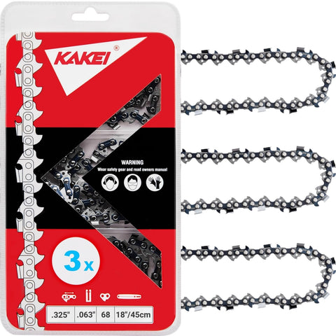 KAKEI pack frontal de tres cadenas 18" mostrando empaque y compatibilidad