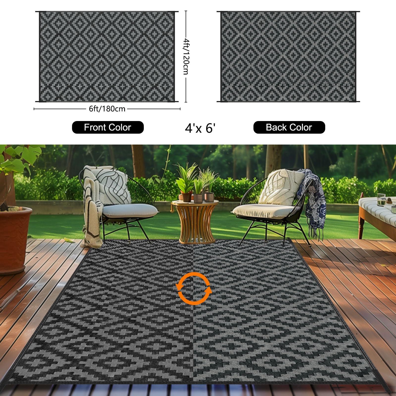 Kalafun alfombra en uso en terraza, comodidad y apariencia elegante