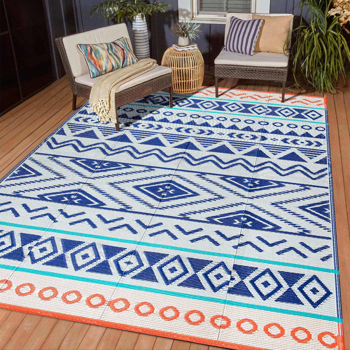 Kalafun alfombra frontal mostrando tamaño y diseño, ideal para patios