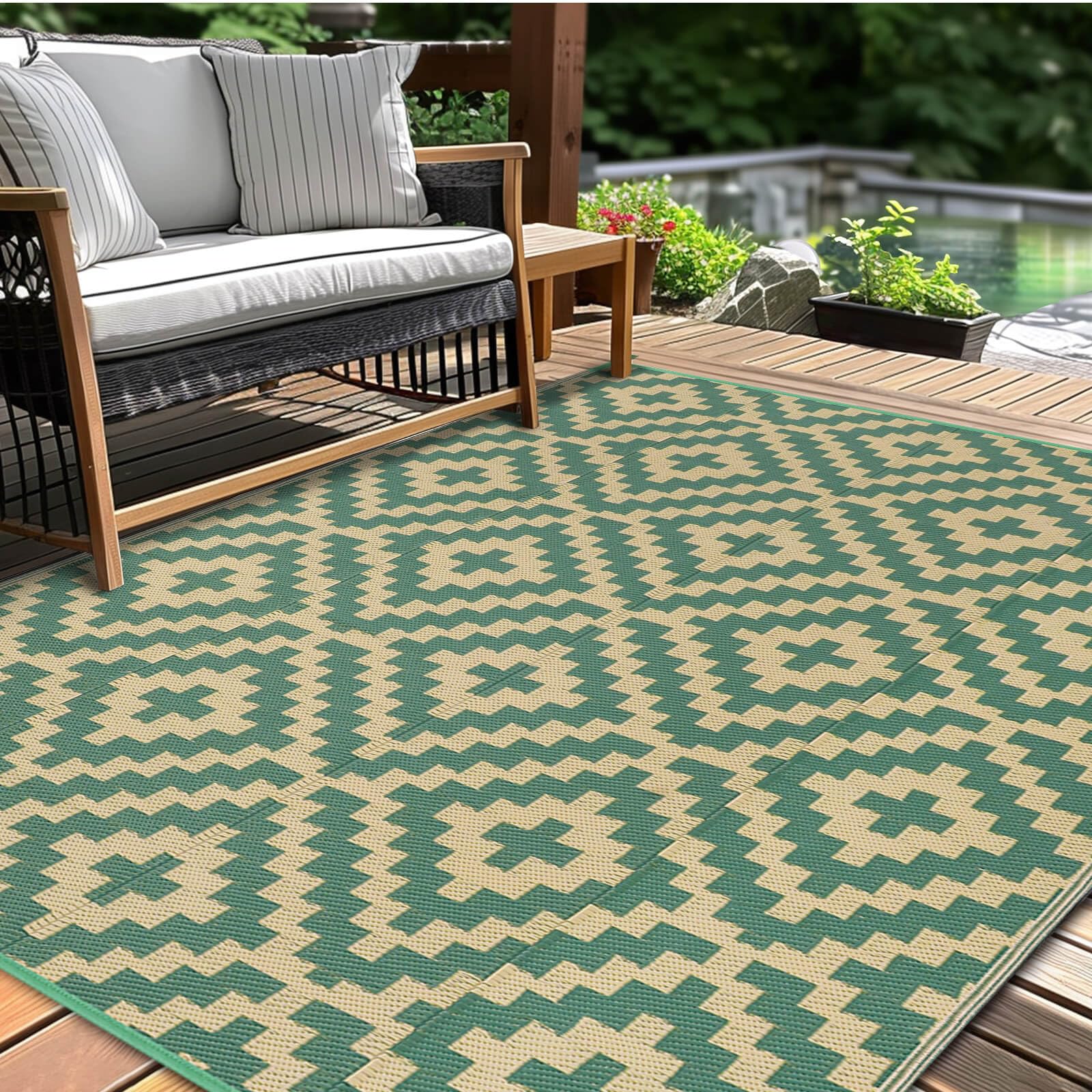 Kalafun alfombra frontal 6x9 muestra color verde amarillo y mejora estética exterior