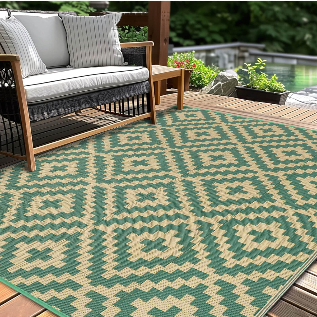 Kalafun alfombra frontal 6x9 muestra color verde amarillo y mejora estética exterior