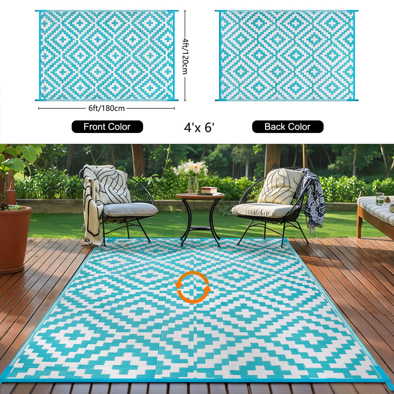 Kalafun alfombra volteada mostrando lado reversible para dos estilos
