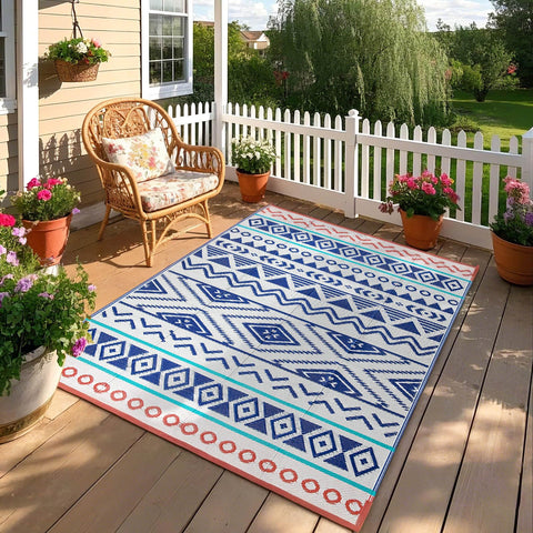 Kalafun alfombra en jardín con muebles, crea zona exterior acogedora