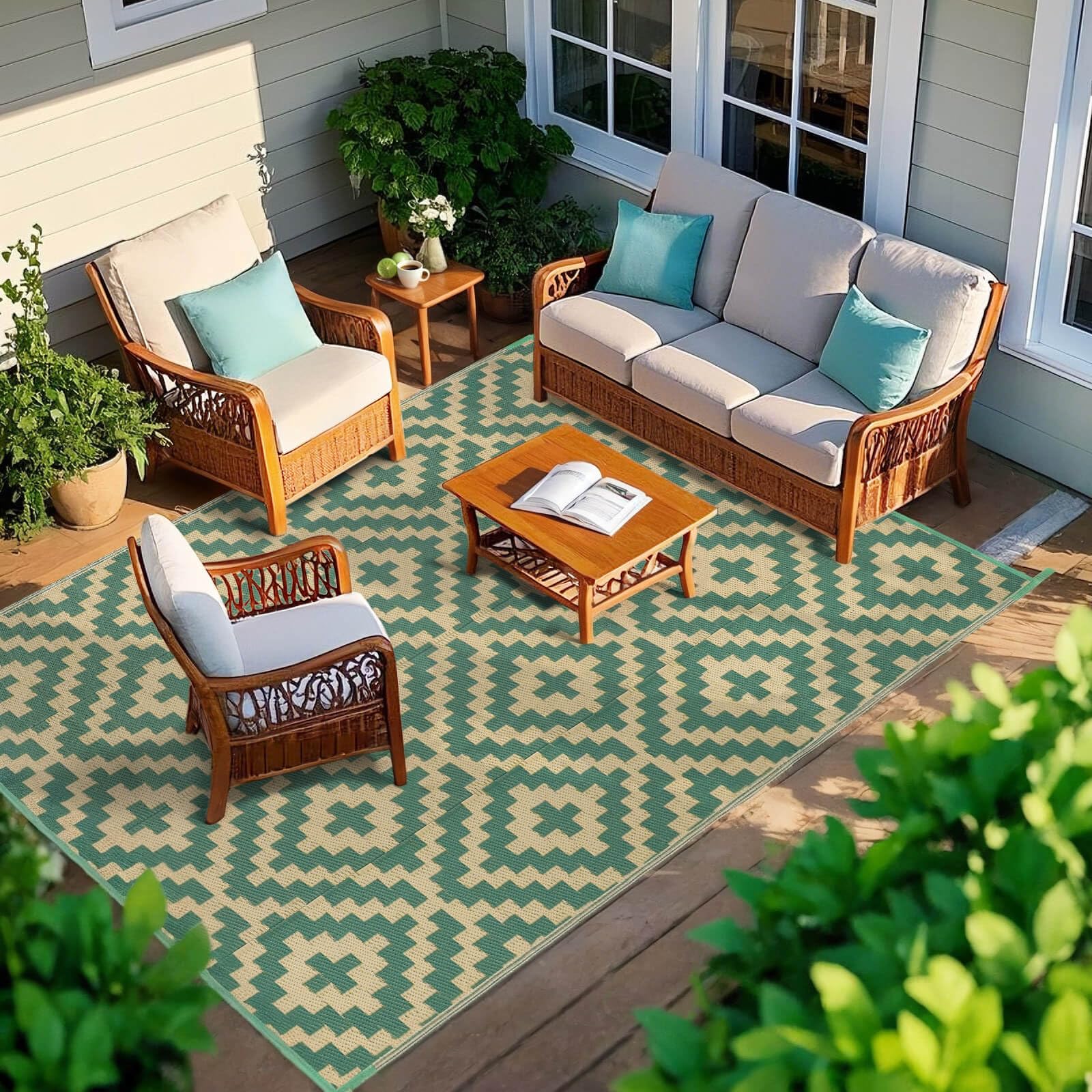 Kalafun alfombra en terraza estilo vida mostrando color verde amarillo vibrante