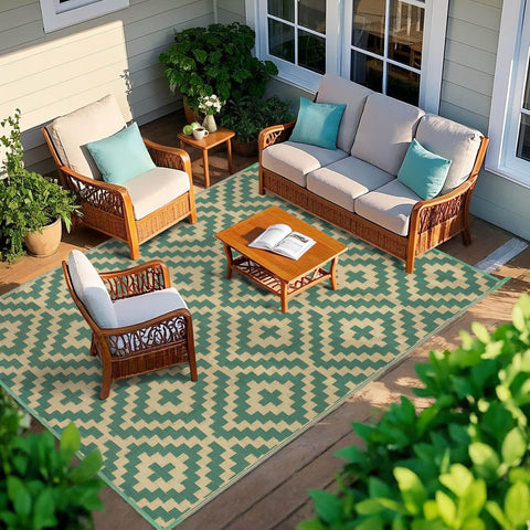 Kalafun alfombra en terraza estilo vida mostrando color verde amarillo vibrante