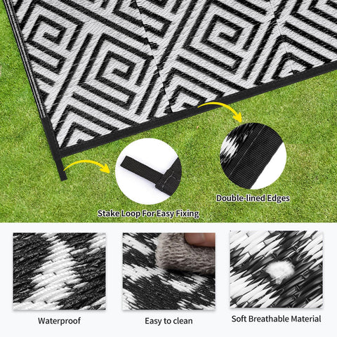 Kalafun alfombra frente a mesa para comparar tamaño y cubrir áreas exteriores