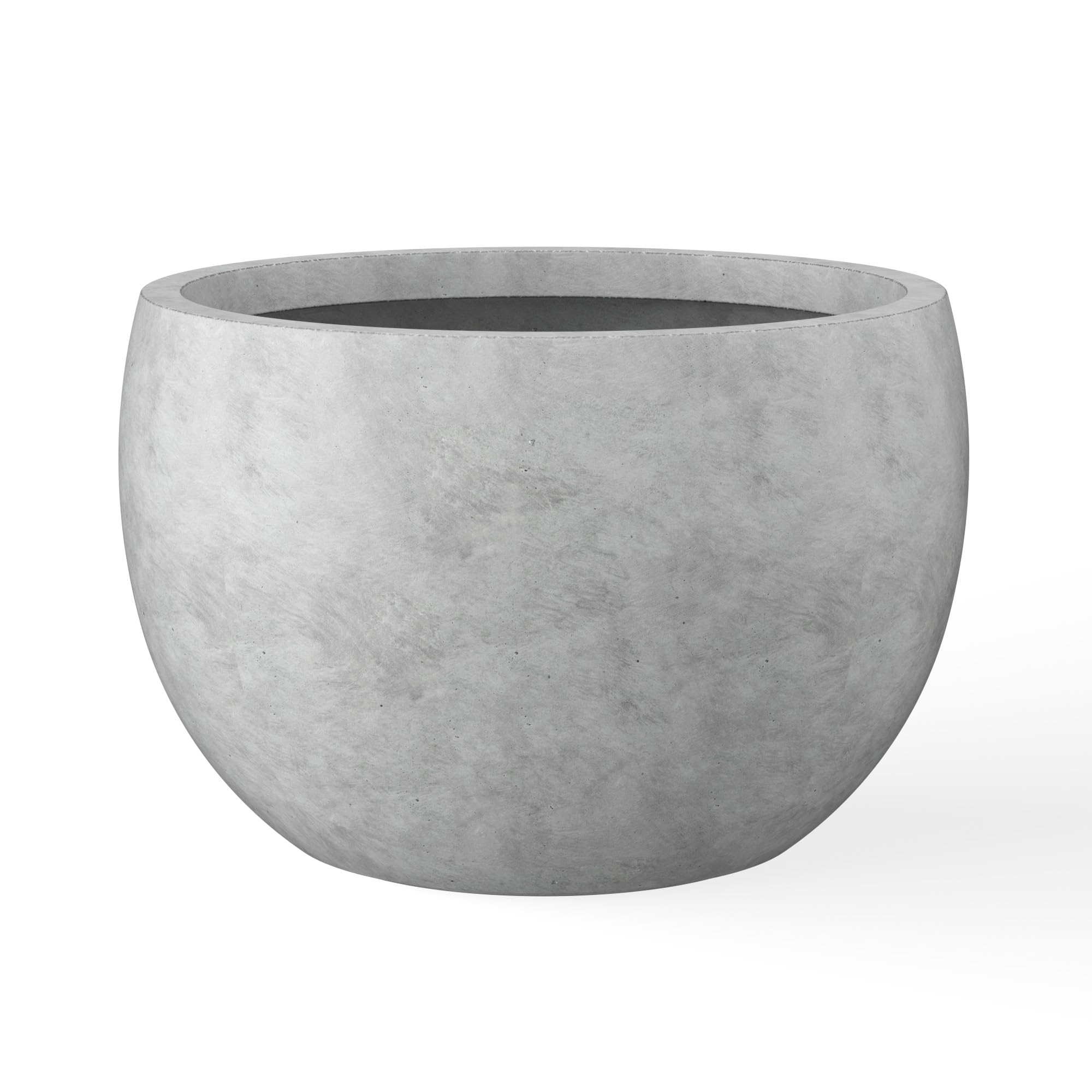 Kante maceta frontal gris pálido mostrando diseño moderno y resistencia