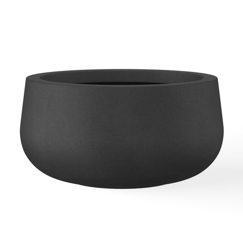 Kante maceta frontal de hormigón negro mostrando diseño moderno y resistencia