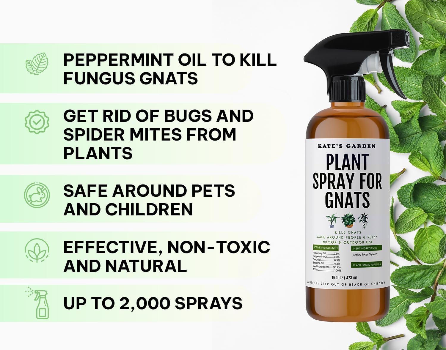 Kate's Garden etiqueta con ingredientes naturales y ventaja sin químicos sintéticos