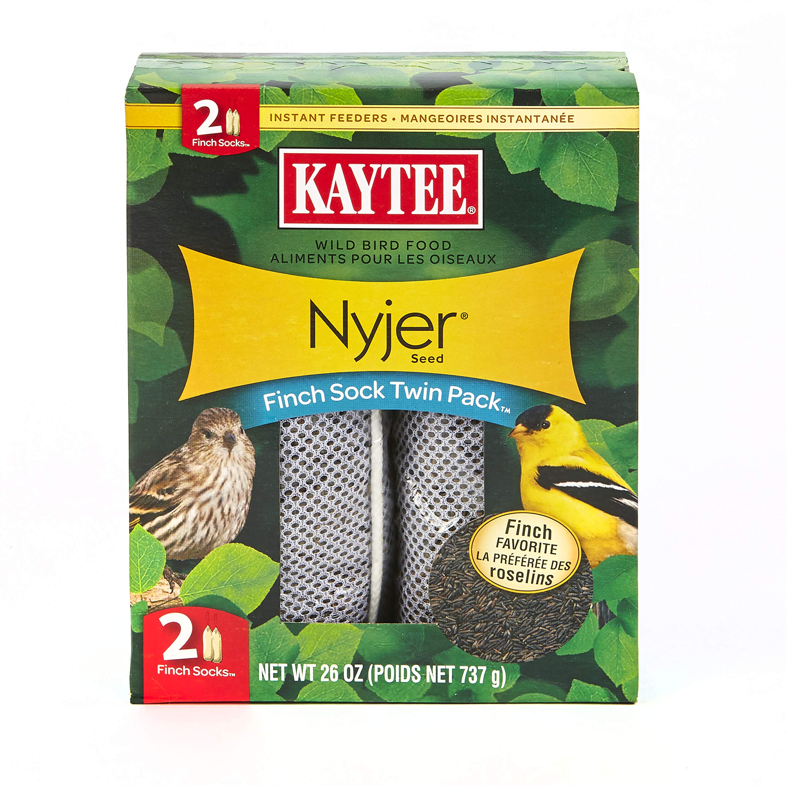 Kaytee frente del paquete mostrando los dos sacos de Nyjer, atracción inmediata